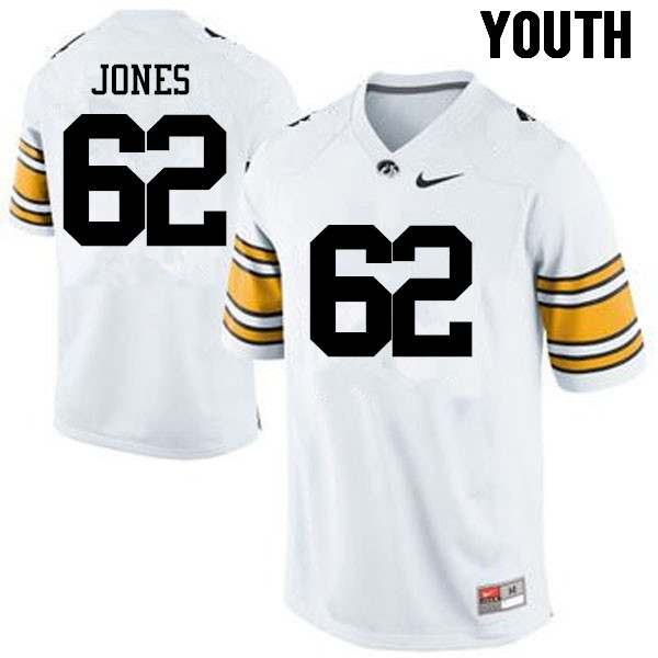 Youth Iowa Hawkeyes #62 Cal Jones College Football Jerseys-White - Click Image to Close